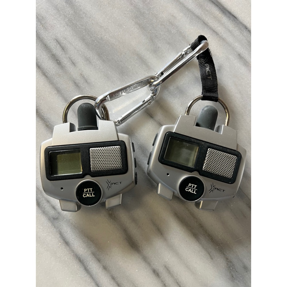 ACT PTT CALL Twin Walkie Talkie Set Silver Carabiner Clip Untested